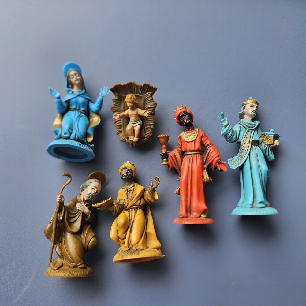 Vintage Nativity - Italy - Plastic Lot Of 6, Wise Men Mary Baby Jesus Shepard